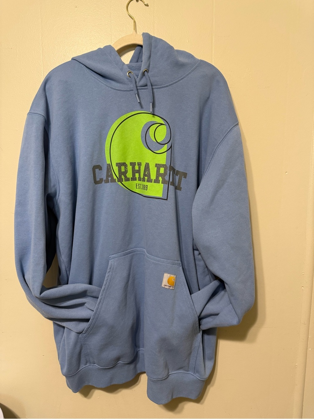 Carhartt Light Blue Crewneck Hoodie with Lime Graphic